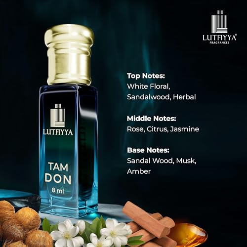 Image of Non-Alcoholic Attar Roll-On Perfume Oil (Pack of 2, 8ml Each) | Tam Don & Divinia | Long Lasting Sandalwood, Floral, Amber & Musk Fragrance for Men & Women