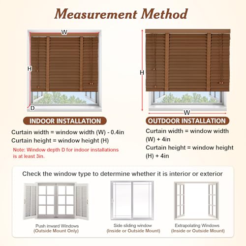 2" Slats Wood Blinds for Indoor Windows, Custom Wood Window Blinds, Wooden Venetian Horizontal Blinds & Shades for Indoor Windows, Office, Living Room, Bedroom