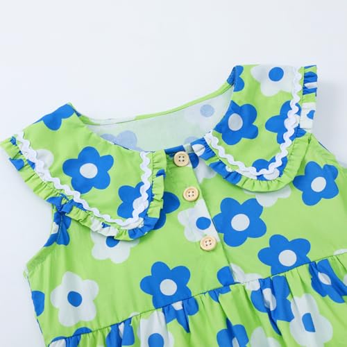Image of HILEELANG Girls Cotton Dress Sleeveless Peter Pan Collar with Pockets