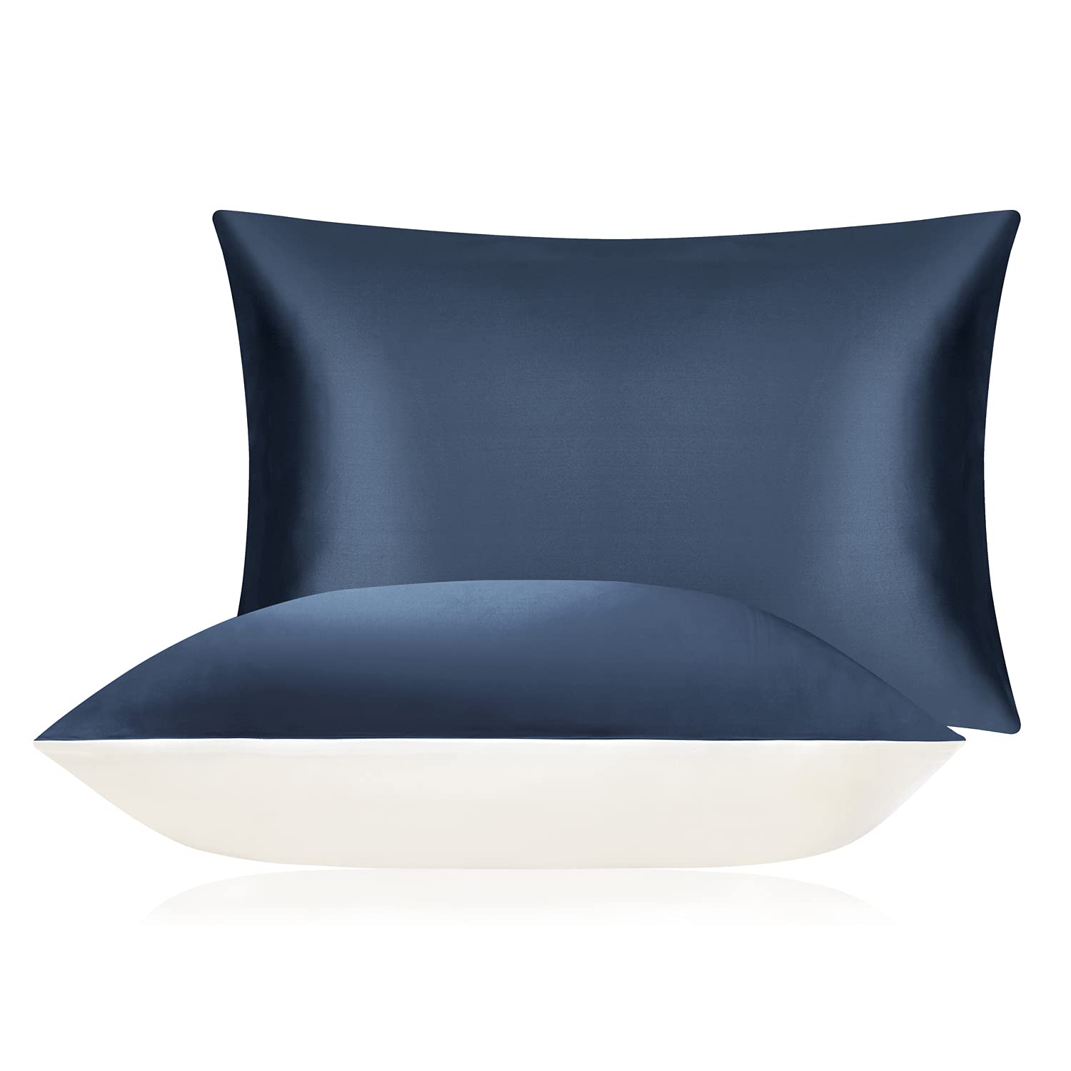 DISANGNI100% Mulberry Silk Real Silk Pillowcase, Used for Hair and Skin, Silk Pillowcase one Side (Dark Blue, 1 Pack Standard Size 20"x26")