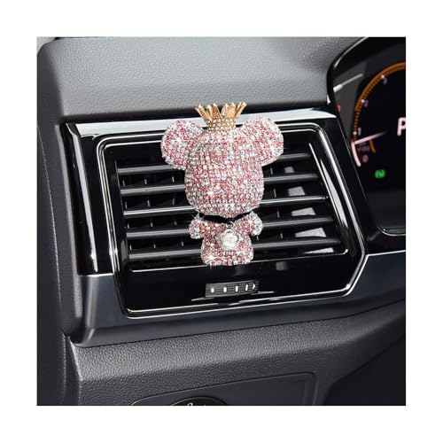 FSTURIOS Bling Car Vent Clip, Rhinestone Bear Ornament Vent Clip with Fragrance Cotton Pad, Cute Crystal Bear Perfume Clips Car Air Freshener for Women Girl, Car Accessories (Pink)