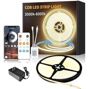 50FT COB LED Strip Lights DC 24V Dimmable 3000K Warm White Flexible LED Tape Light for Bedroom, with Remote and app Control LED Tape Lights CRI90+,for DIY Home Decoration