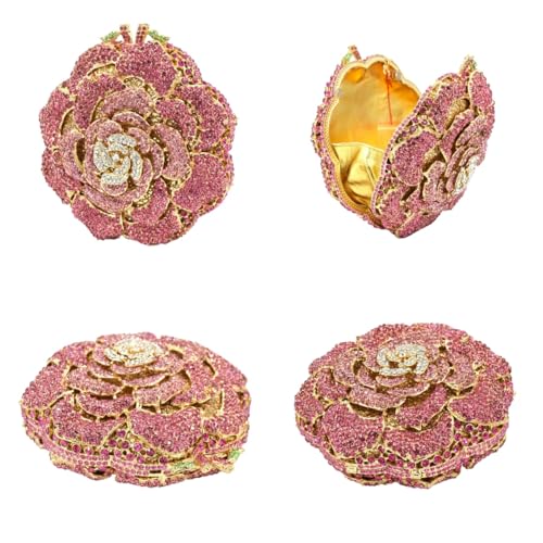 Image of RomanticDesign Women Round Rose Flower Rhinestone Clutch Bag Elegant Crystal Bride Purse for Evening Party Prom Wedding