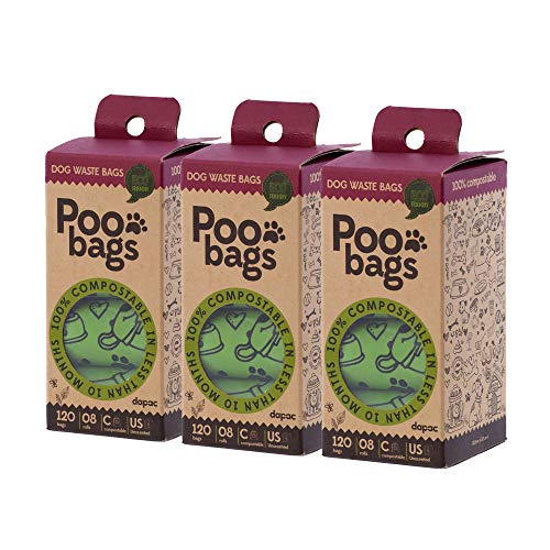 Rc Ocio Bolsas Caca Perros ecologicas biodegradables compostables de maíz/Rollo bolsitas higienicas para excrementos Perro Grande y pequeñas/para heces y excremento de Mascotas (360 Bolsas)