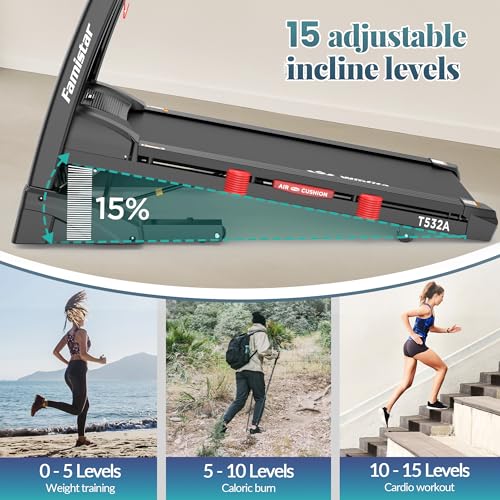 Image of Treadmill with APP Control, 4.5HP Folding Treadmill with 15% Auto Incline, Treadmill 10mph, Treadmill for Home & Office, LED Display, Shock Absorption, 300lbs Capacity