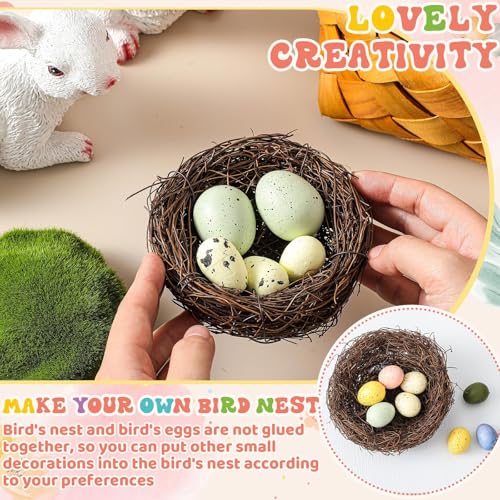 Image of Yookeer 6 Pcs Easter Bird Nest with 30 Pcs Eggs Spring Party Decoration Handmade Miniature 4 Inch Birds Nests Decorative for DIY Spring Displays and Easter Decorations(Pale Yellow,Light Green)