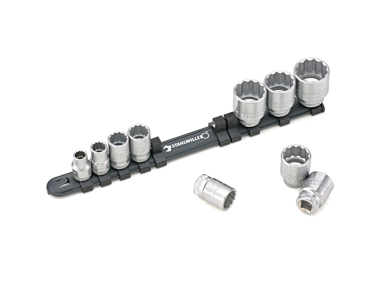 Stahlwille 12917/10-45 l 3/8" (10mm) Steckschlüssel Set mit Clipleiste 10-tlg. l Nüsse 8-24 mm l HPQ-Hochleistungsstahl l Made in Germany