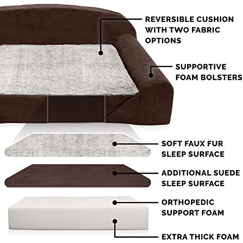 Furhaven Orthopedic Dog Bed For Medium Dogs W/ Removable Washable Cover & Reversible Foam Cushion, For Dogs Up To 55 Lbs - Luxury Edition Faux Fur & Suede Sofa - French Roast, Medium #TOP2