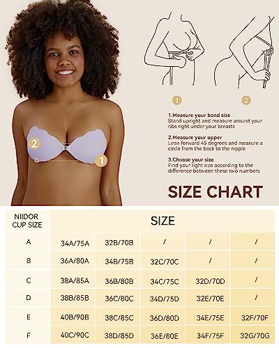 Niidor Sticky Bra Invisible Adhesive Push Up Reusable Strapless Bra For Bra For Backless Dress With Nipple Covers Wavy Pattern Purple B #TOP5