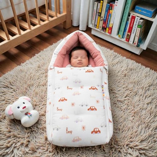 Image of NEW COMERS 3 in 1 Carry Nest Portable Cushion Bed with Waffle Texture Soft 100% Pure Muslin Padding Lightweight Travel Friendly Multi-Use Carry Wrap with Secure Support Design | Unisex Carry Bag Nest