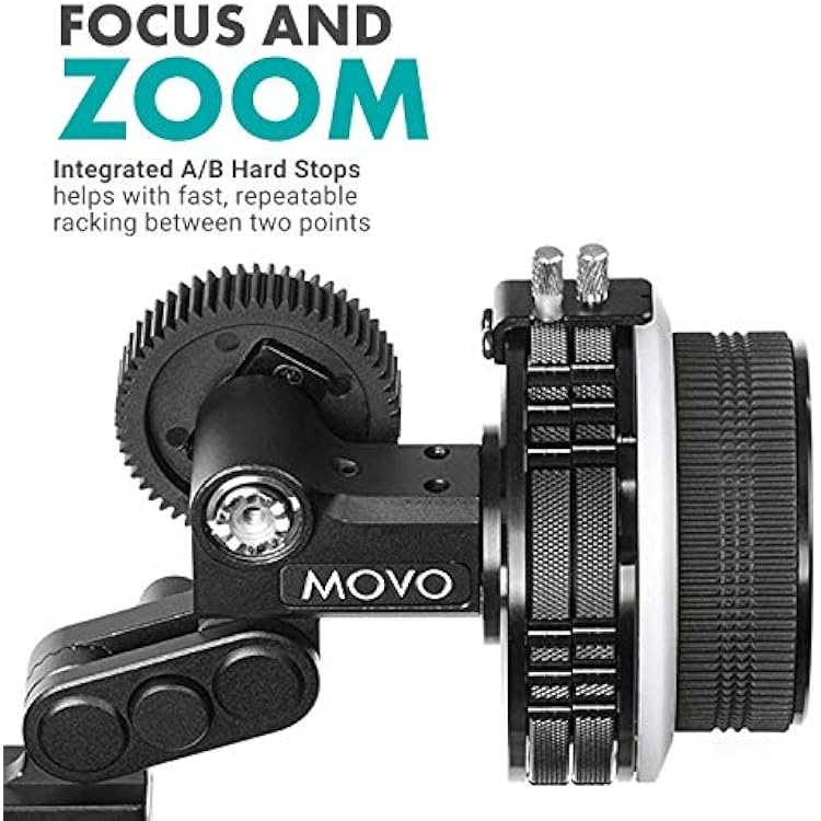 Movo F2X Precision Follow Focus System with Hard Stops and 65mm, 75mm, 85mm Adjustable Gear Rings
