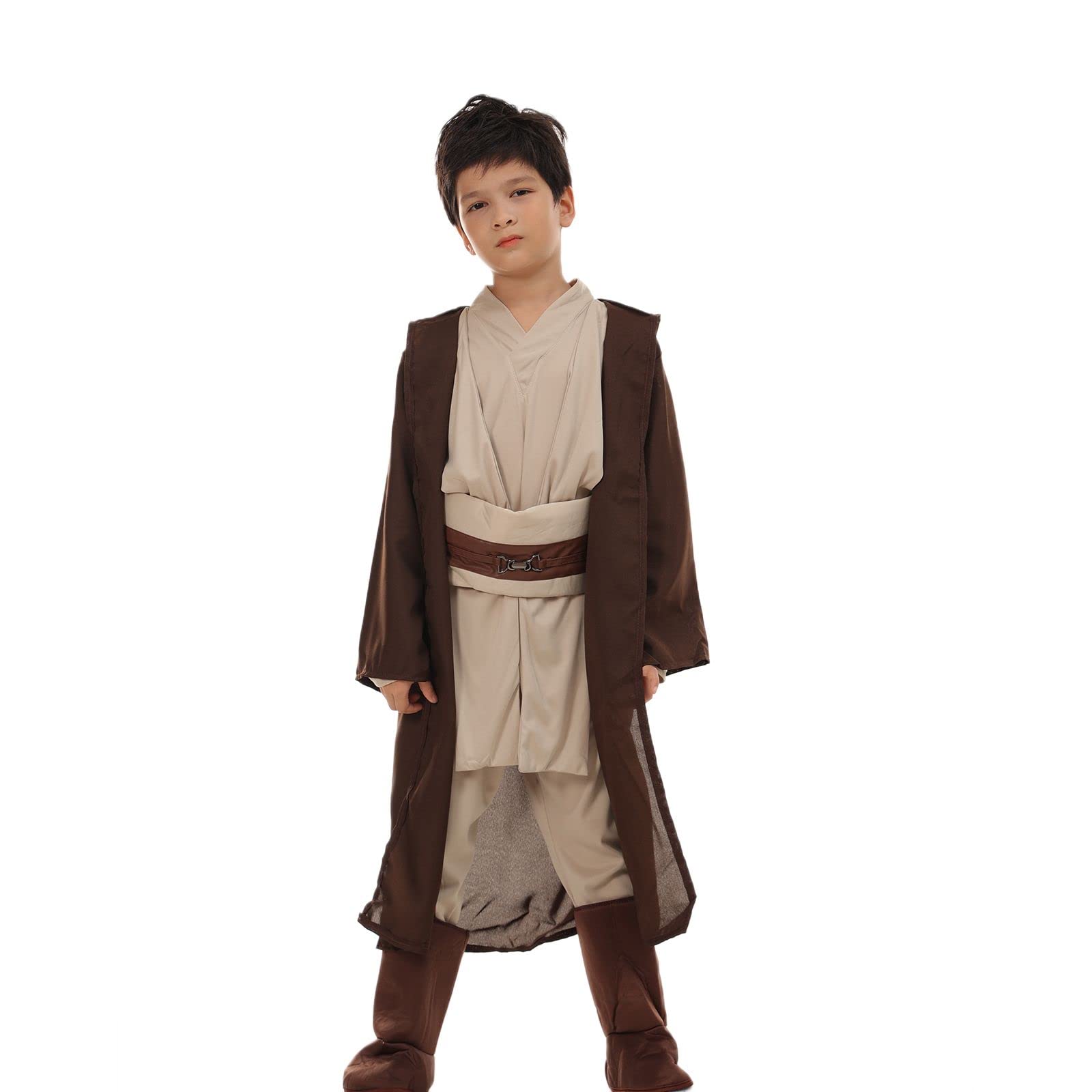 Hqroidd Jedi Costume Knight Costume Role Play Jedi Master Cloak Outfits Tunic Hooded Cape with Belt 4 Pcs Sets Halloween
