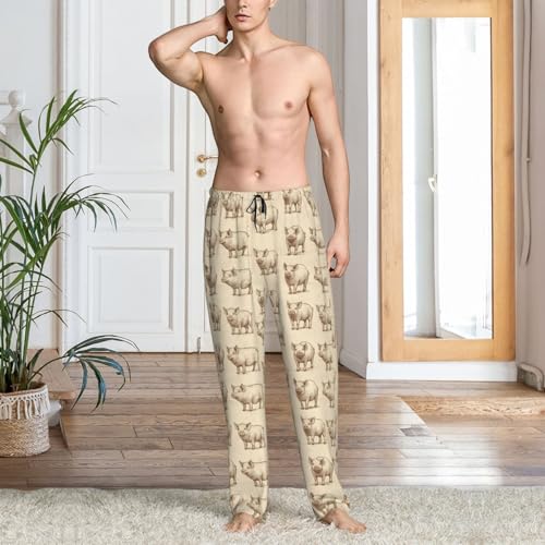 Mens Pajama Pants - Sketch Pig Print Soft Sleep Lounge Pants For Men, Casual Pj Bottoms With Pockets2