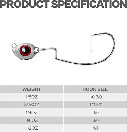 Miniatura 9 de OJY&DOIIIY - Cabezales de pesca con diseño de ojo de pez, paquete de 1020 ganchos con peso para pesca de Texas Rig o Ned Rig 18 316 14 38 onzas