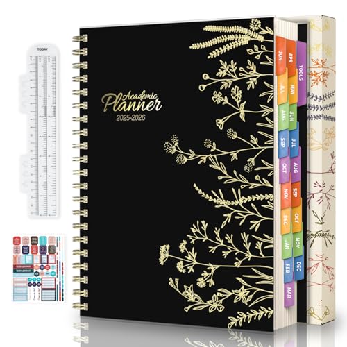 hi!SCI Jun 2025-Dec 2026 Academic Monthly Weekly Daily Planner for School, 19 Months Calendar 25-26 Planning Book with Colorful Tabs, 8.5' x 11' Mid Year College Organizer for Student Teacher (Black)