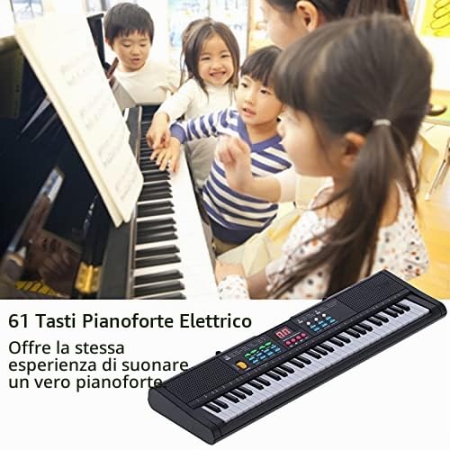 Tastiera Pianoforte 61 Tasti Tastiera Pianoforte Digitale con Microfono Cavo USB Doppi Altoparlanti per Bambini Principianti