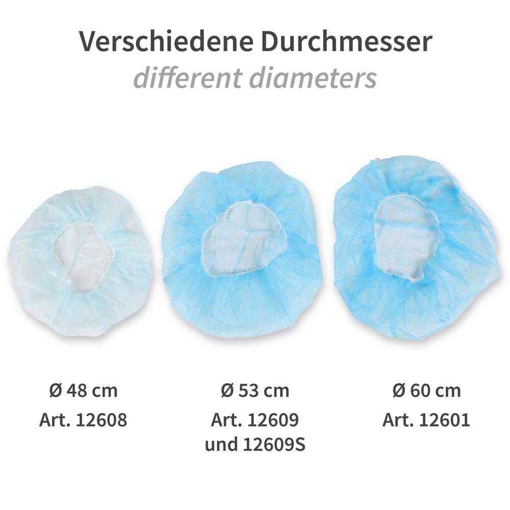 FRANZ MENSCH 1000 Stück Hygonorm Baretthauben Bettina Light | PP, blau, Einheitsgröße, Ø: 60cm, Beutel, Karton, Baretthauben, OP Kopfhauben, Einweghauben