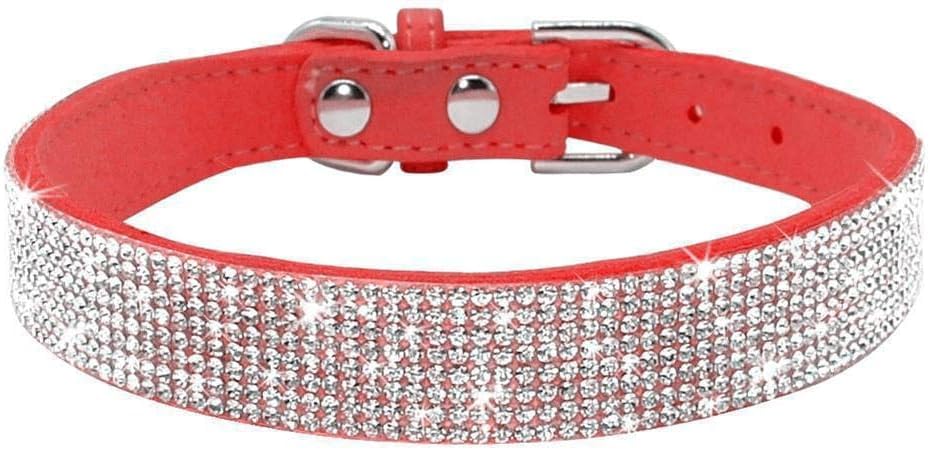 Rhinestone Dog Collar, Cute Dazzling Sparkling Soft Leather Dog Cat Rhinestone Collar Crystal Pet Cat Puppy Collar(Red,S) - Image 2