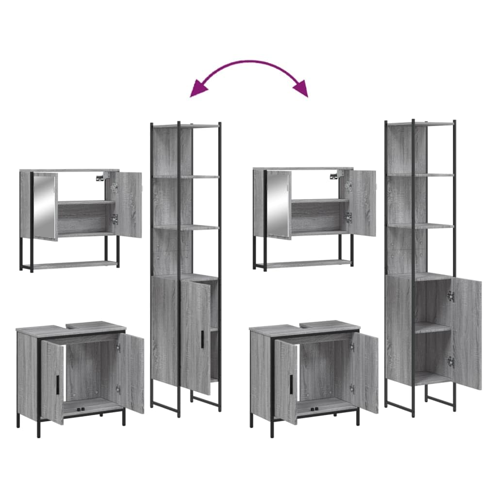 3-TLG. Badmöbel-Set Grau Sonoma Holzwerkstoff mit Spiegelschrank und Waschbeckenunterschrank, viel Stauraum, wandmontierbar, klare Glas-Spiegelfläche für Make-up und Rasur