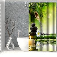 SDOTPMT 90x183cm Spa Bambus Duschvorhang Grün Laub Aromatisch Kerzen Wasser Therapie Blumen Badevorhang Zen Meditation Basalt Steine Badewannenvorhang für Kinder Badezimmer Polyester mit Haken