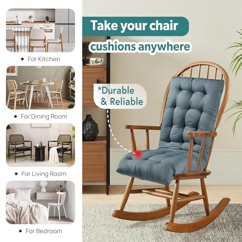 Image of Kuber Industries 18x48 Inch Microfiber Comfy Long Rocking Chair Cushion with Ties | Bench Back Thick Seat Pad Comfortable Handmade Quilts | Gray