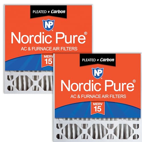 Image of Nordic Pure 20x20x5 Pleated MERV 15 Plus Carbon Air Filters 2 Pack | Actual Size: 19 5 /8 x 19 7 /8 x 4 3 /8 Honeywell Replacement Made in USA, Pro Strength Filtration, Pet & Odor Control