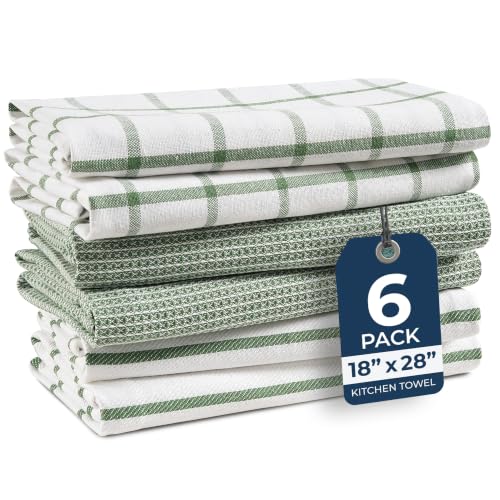 LANE LINEN Cotton Kitchen Towels Set, 6-Pack – Absorbent, Quick-Drying Dish Towels, 18' x 28', Premium Hand and Tea Towels - Olive