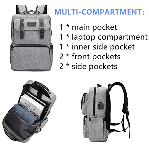 YALUNDISI Laptop Backpack for Women Men Vintage Backpack Bookbags Anti Theft Bookbag 16 inch Grey2