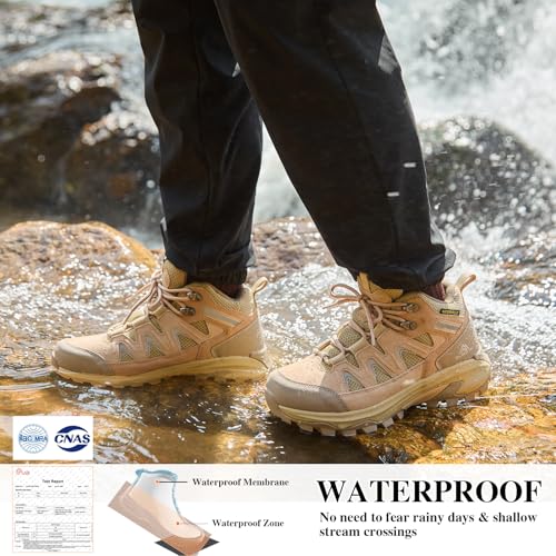 Queday Mens Womens Leather Waterproof Hiking Boots Lightweight Outdoor Walking Shoes Breathable Suede Hike Trekking Trails Camping Climbing - Image 5