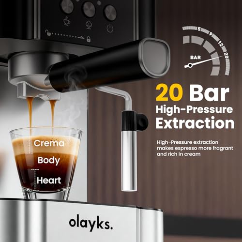 Image of Espresso Machine with 20 Bars, Professional Espresso Coffee Maker with Milk Frother for Milk, Cappuccino, Espresso Coffee Maker with Removable 1.8L Water Tank,