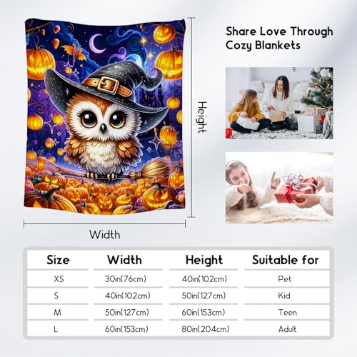 Halloween Blanket for Girls, Kids Blankets Gifts, Cute Owl Throw, Soft Fleece Throw for Halloween Decoration, 60"x80"