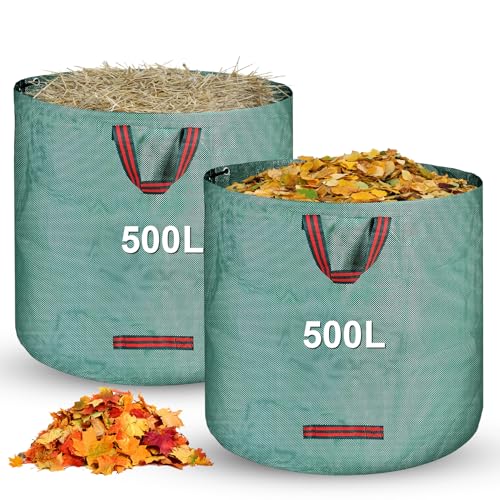 2 x 500L Sac Jardin Dechets Verts,Sac Vegetaux Jardin avec Poignées,Pliables et Réutilisables,Adapté aux Mauvaises Herbes, aux Feuilles et aux Déchets