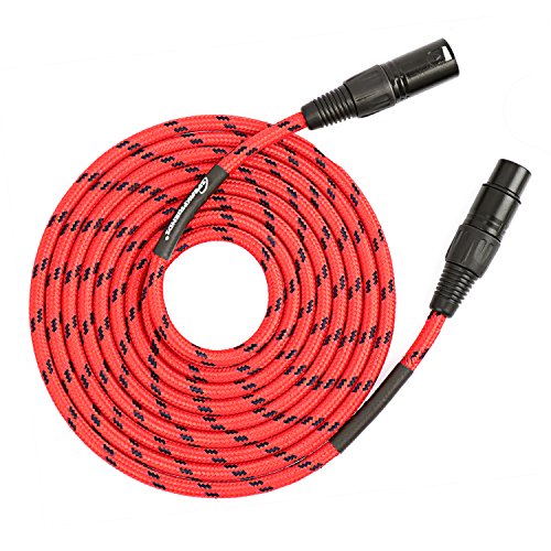 20ft Microphone Cable XLR Male to XLR Female Balanced Red Mic Cables
