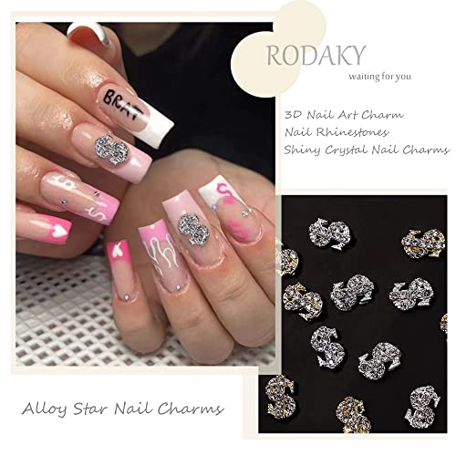 Rodaky 3D Dollar Sign Nail Art Charms 12Pcs Metal Alloy Dollars Nail Art Decoration With Gems And Rhinestones Luxury Money Nail Crystals Design Jewels Accessories Diy Nail Supplie #TOP1