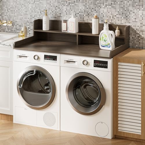 2-Tier Washer Dryer Countertop, Laundry Room Organization and Storage, 27.6" x 54" Wood Laundry Countertop for Washer and Dryer, Gray - Image 3