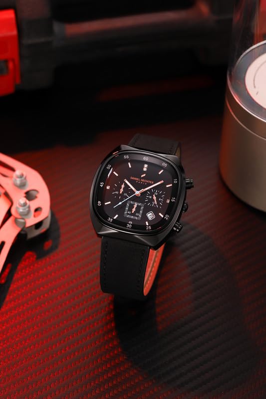 Image of Daniel Hechter Paris Bercy Collection Analog Quartz Watch for Men with Square Dial, Multifunction Sub-Dials, Date Display, Crystal Hour Markers and Leather Strap - DHM1001