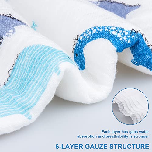 Image of Muslin Hooded Towel Made from Organic Cotton 6-Layer Cotton Bath Towel, Soft Bath Towels 25x51inches for Toddler Baby and 0-4 Years Old Kids Dinosaur