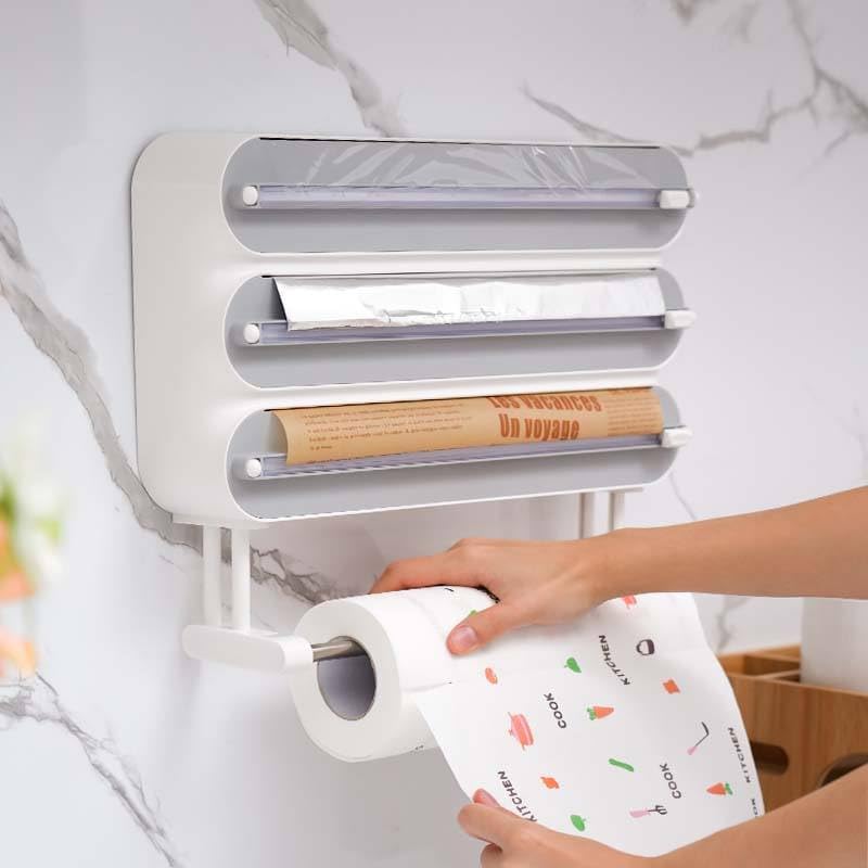 Image of DOCAT Foil Paper Cutter and Holder, 4 in 1 Magnetic Aluminum Foil and Plastic Wrap Organizer with Paper Towel Holder, Compatible with Cling Film, Tin Foil and Wax Paper (4 in 1)