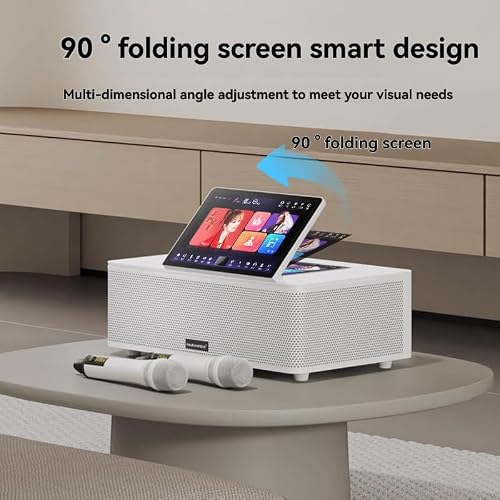 14.1\" HD Touchscreen All-in-One Karaoke System for Home Party, Portable Bluetooth 5.0 KTV Speaker with 2 UHF Wireless Microphones, Built-in Touch Screen, Supports Movie Watching & Cloud Song Downloads - Thumbnail 4