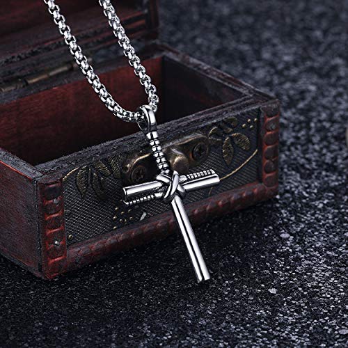 Rehoboth Baseball Bat Cross Pendant Necklace for Men Women with 24" Stainless Steel Chain Black Gold Silver2
