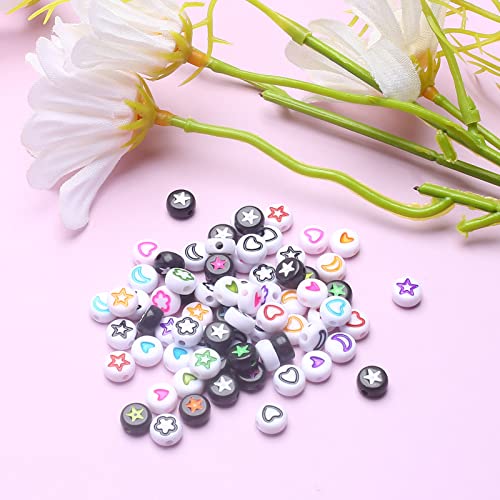 HERZWILD 500pcs Beads for Threading, Heart, Star, Flower, Moon, Pearl - Image 3