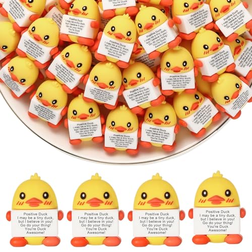 party greeting 50 Pcs Mini Rubber Duck Gifts Positive Inspirational Duck Figures Bulk Motivational Decorations and Encouragement Appreciation Gift for Teacher Coworker Staff