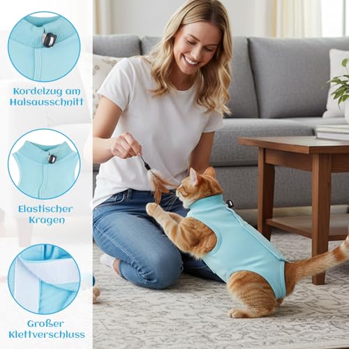 2 Stück Postoperative Katzenbekleidung, Katzenbody Nach Op, Katzen Body Für Katzen Operation, Bequeme Kleidung In Blau Und Rosa
