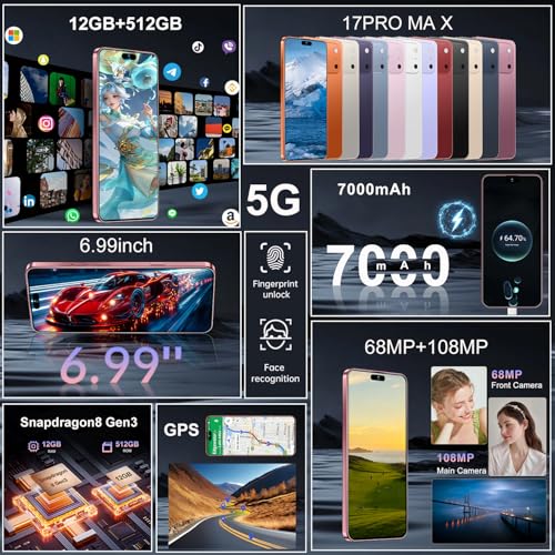 Image of 17PM Smartphone: Snapdragon 8 Gen 3, 12GB RAM + 512GB Storage, 7000mAh Battery, 6.99-inch Display, 68MP+108MP Camera, Android 15, 5G, Dual SIM - Superior OS Outperforms Competitors (Burgundy)