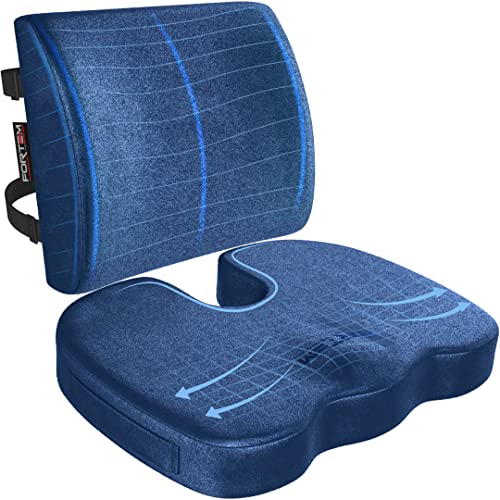 Image of FORTEM Seat Cushion & Lumbar Support for Office Chair, Wheelchair, Car | Memory Foam | Ergonomic Design | Washable Cover | Non Slip | Blue