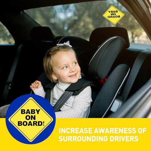 Image of Baby On Board Stickers for Cars 4Pack - 5 inchx5 inch High Visibility Reflective, See-Through & Waterproof, Strong Adhesive Car Window Decals for Safety, Essential Baby in Car Accessories for Parents