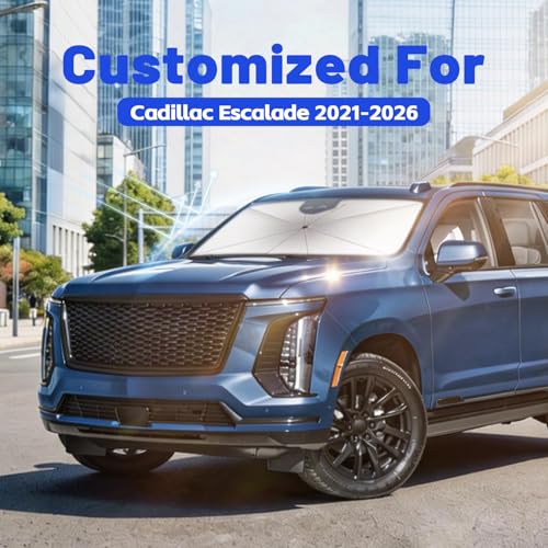 Image of Car Windshield Sun Shade for Cadillac Escalade 2021-2026 -[Reflective Coated Fabric] Sunshade Umbrella for Front Window, Car Shades Sun Visor Keep Car Cool and Protects Interior, 1:1 Exact Fit
