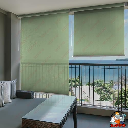 Image of HIPPO 180 GSM HDPE Outdoor Balcony Roller Blind with UV & Dust Protection- Smooth Corded Roll-Up & Down System, Light Filtering Shade for Balcony & Garden Use (Bamboo-Breeze, 3FTX6FT)