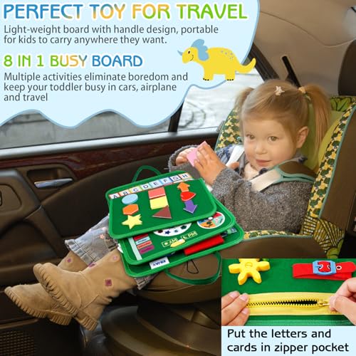 Image of Esjay Toddler Busy Board Montessori Toys for Boys and Girls, Sensory Book Educational Activities for Learning Fine Motor Skills, Birthday Gifts Toddlers, Travel Toys for Airplane Car, Green Multipages