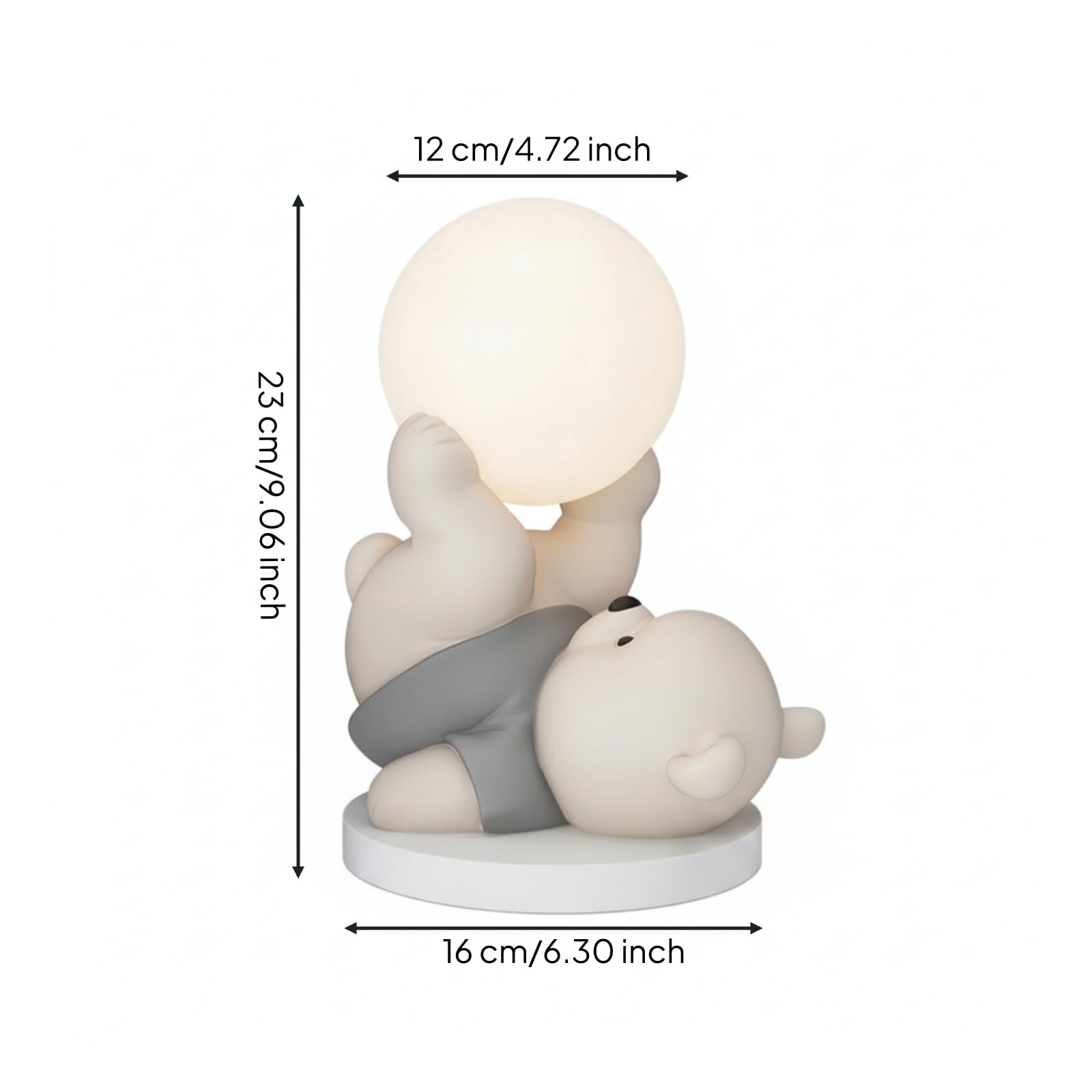 Sharplace Bär Nachtlicht Schlafzimmer Lampe Kinderspielzeug Figur aus Harz Und Fiberglas Weiches Warmes Licht als Dekoration für Wohnzimmer Schreibtisch Regal Kinderbereich, Grau